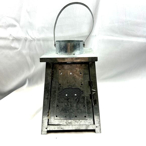 PIG Lantern aluminum candle light with lid 6 x 6 x 9" cut outs of wire with pigs - Picture 3 of 10
